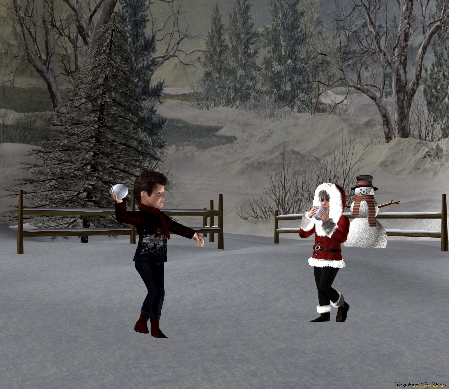 3, , people, , snowball, fight